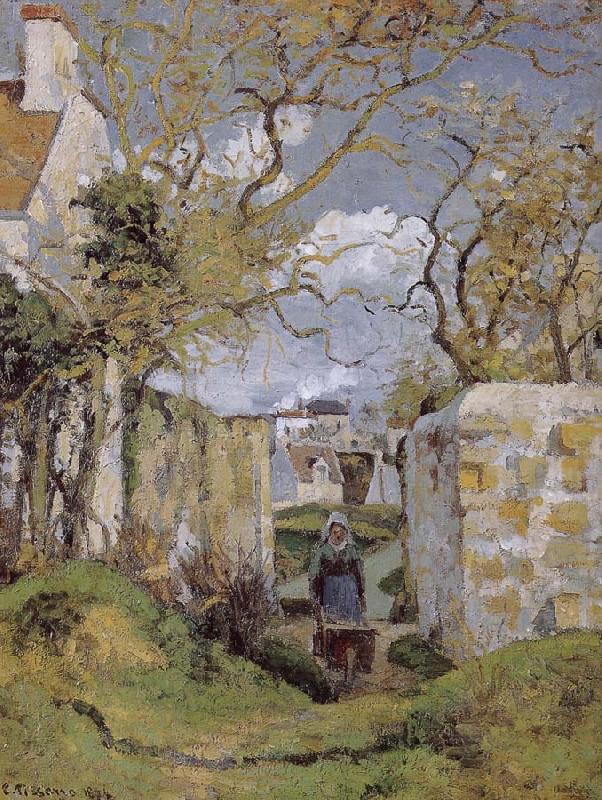 The woman pushing wheelbarrow, Camille Pissarro